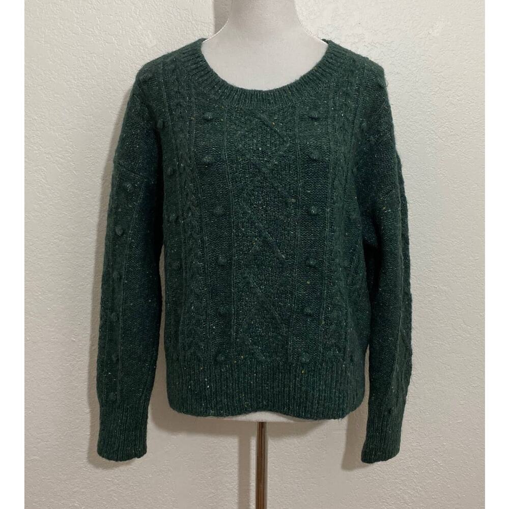 Old Navy Size M Forest Green Speckled Sweater Wool Blend Cottagecore Cozy Casual